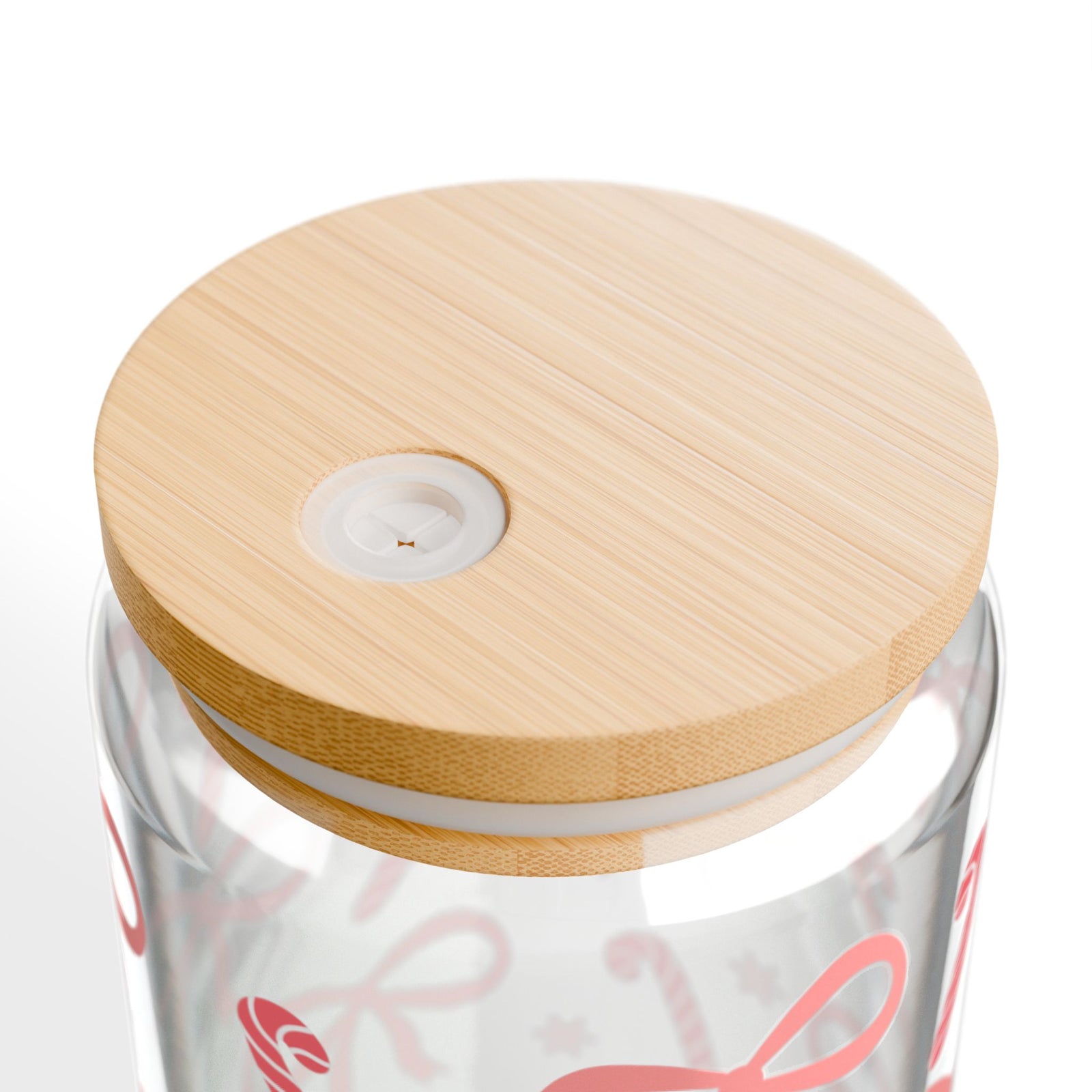 Candy Cane Coquette 16 oz reusable glass drink jar with lid and straw