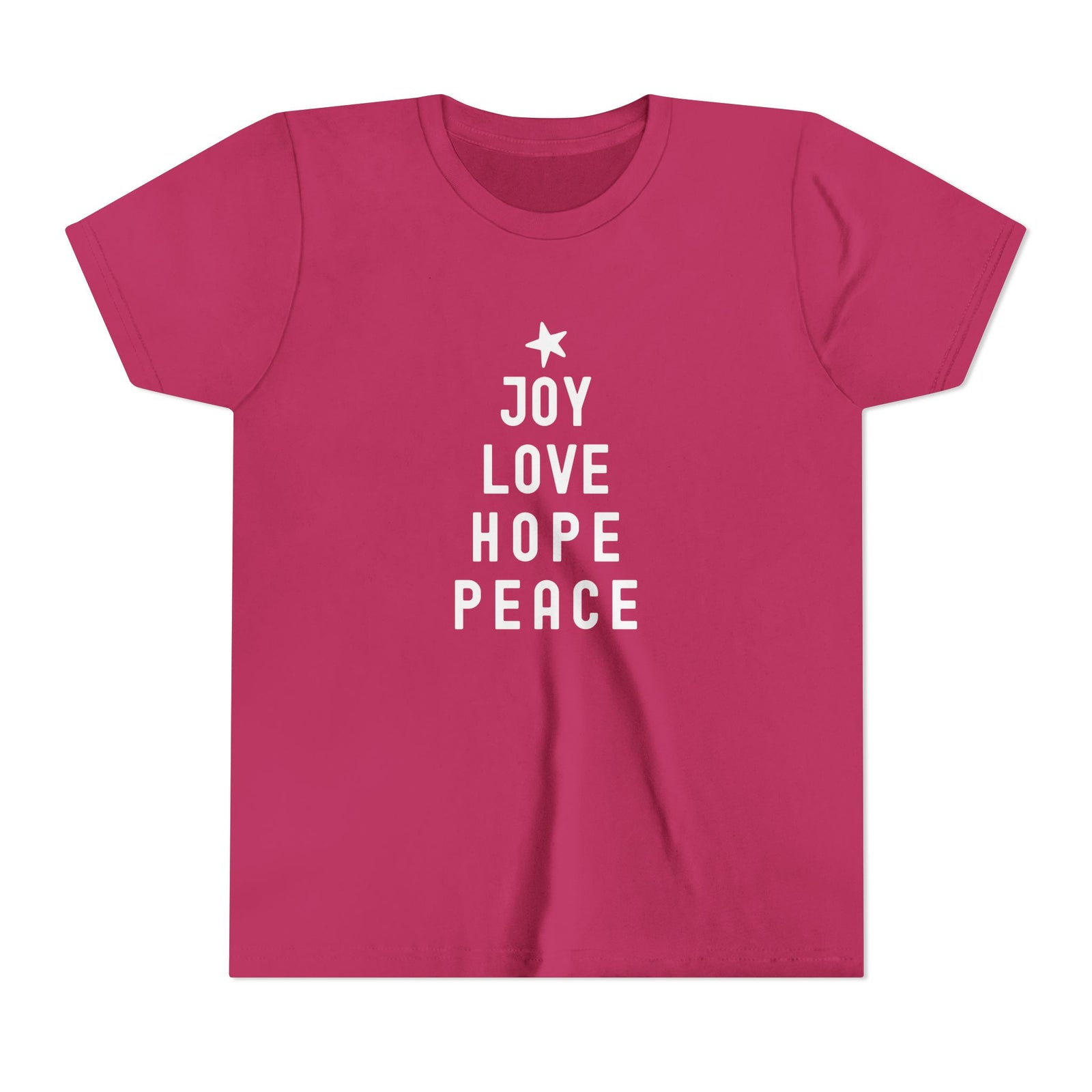 Joy Love Hope Peace Christmas Tree Graphic Youth Short Sleeve Tee - Sydney So Sweet