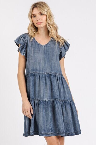 Mittoshop V-Neck Ruffled Cap Sleeve Mini Dress - Sydney So Sweet