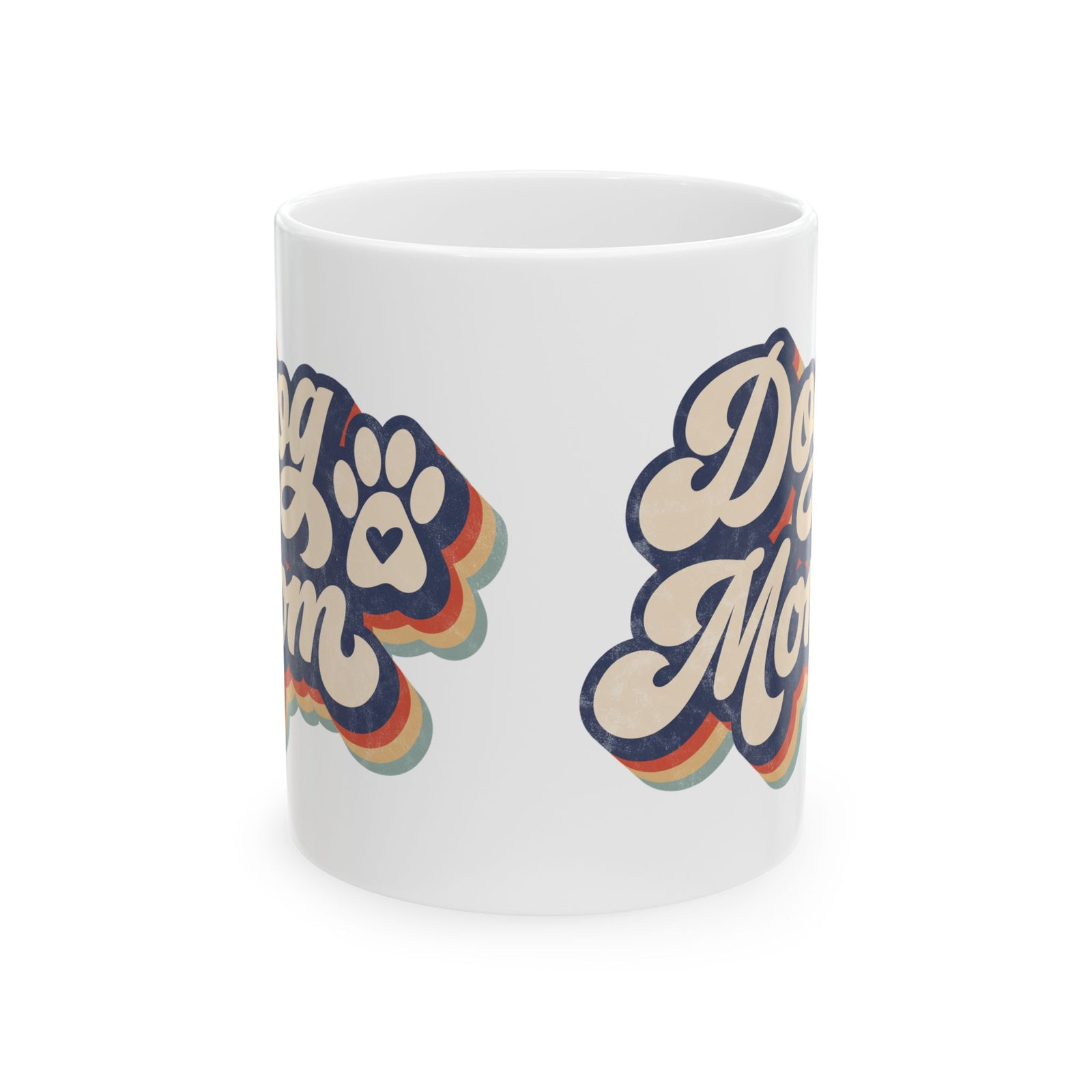 Dog Mom Retro Rainbow Paw Cute Ceramic Mug Coffee Cup (11oz & 15oz)