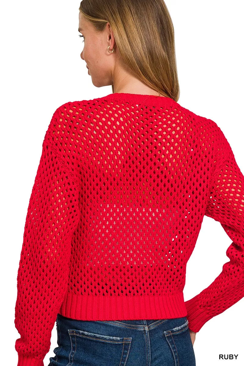 Zenana Button Down Lightweight Crochet Cardigan Sweater - Sydney So Sweet