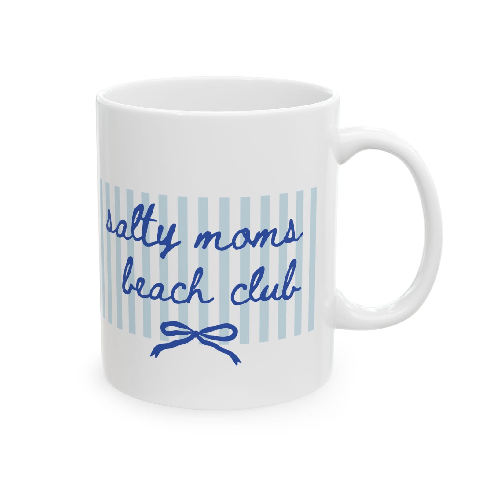 Salty Moms Beach Club Coastal Stripe Ceramic Mug Coffee Cup (11oz & 15oz)