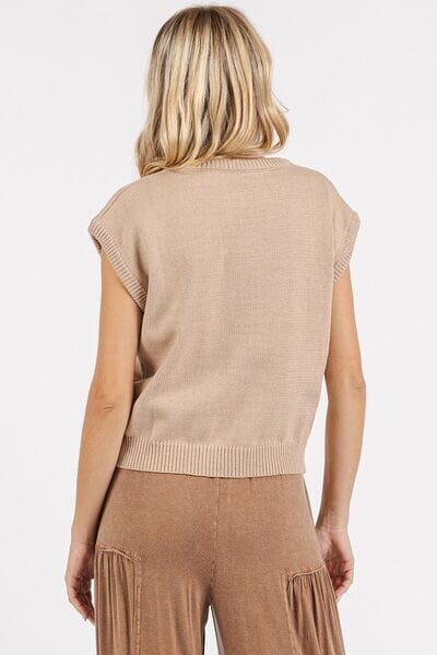 Mittoshop Contrast Letter Round Neck Cap Sleeve Knit Top - Sydney So Sweet