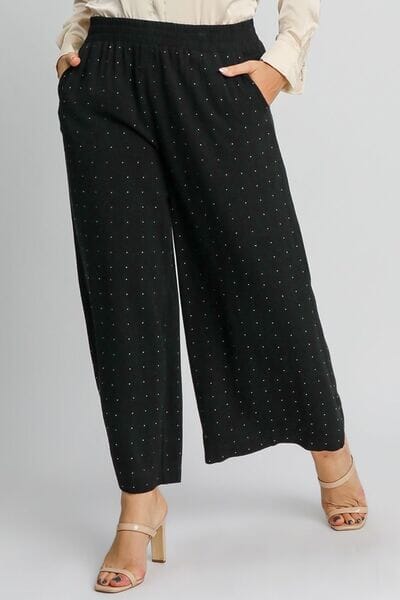 Umgee Full Size High Waisted Embellished Linen Pants Plus Size - Sydney So Sweet