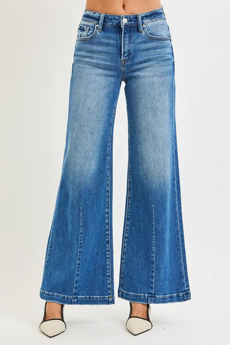 RISEN Full Size Mid Rise Wide Leg Jeans with Flared Look Plus Size - Sydney So Sweet