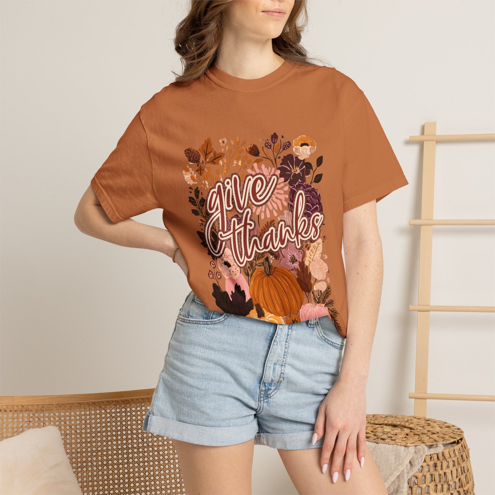Give Thanks T-Shirt Fall Pumpkin Thanksgiving Graphic Tee