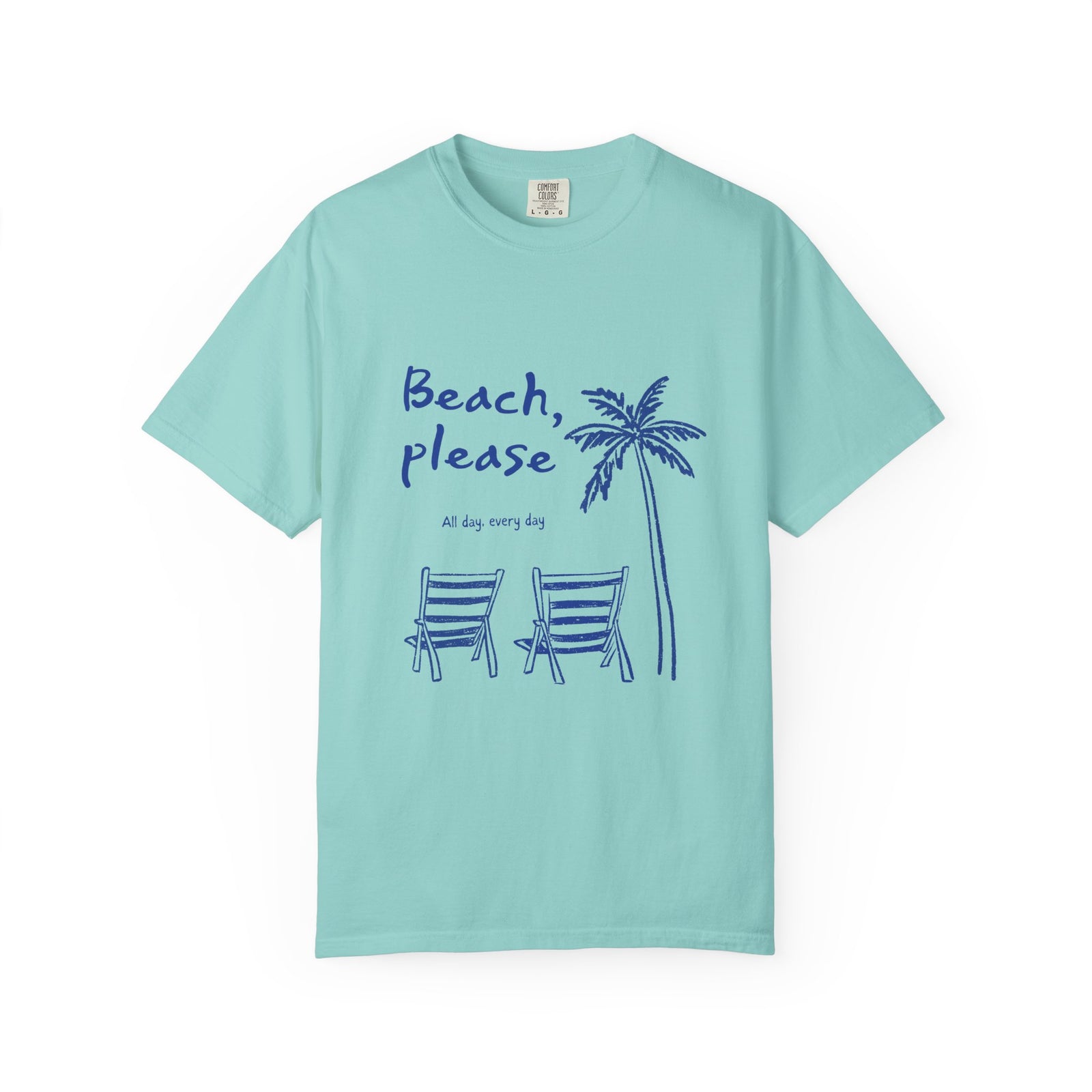Beach Please T-Shirt Palm Tree & Chairs Women's Summer Graphic Tee