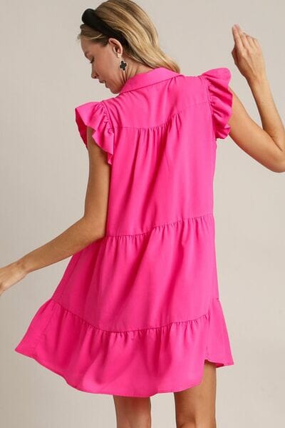 Umgee Full Size Johnny Collar Ruffle Cap Sleeve Tiered Dress Plus Size - Sydney So Sweet