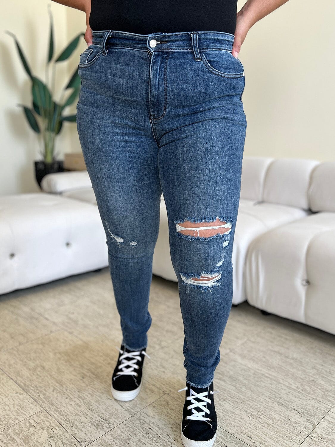 Judy Blue Full Size High Waist Distressed Skinny Jeans - Sydney So Sweet