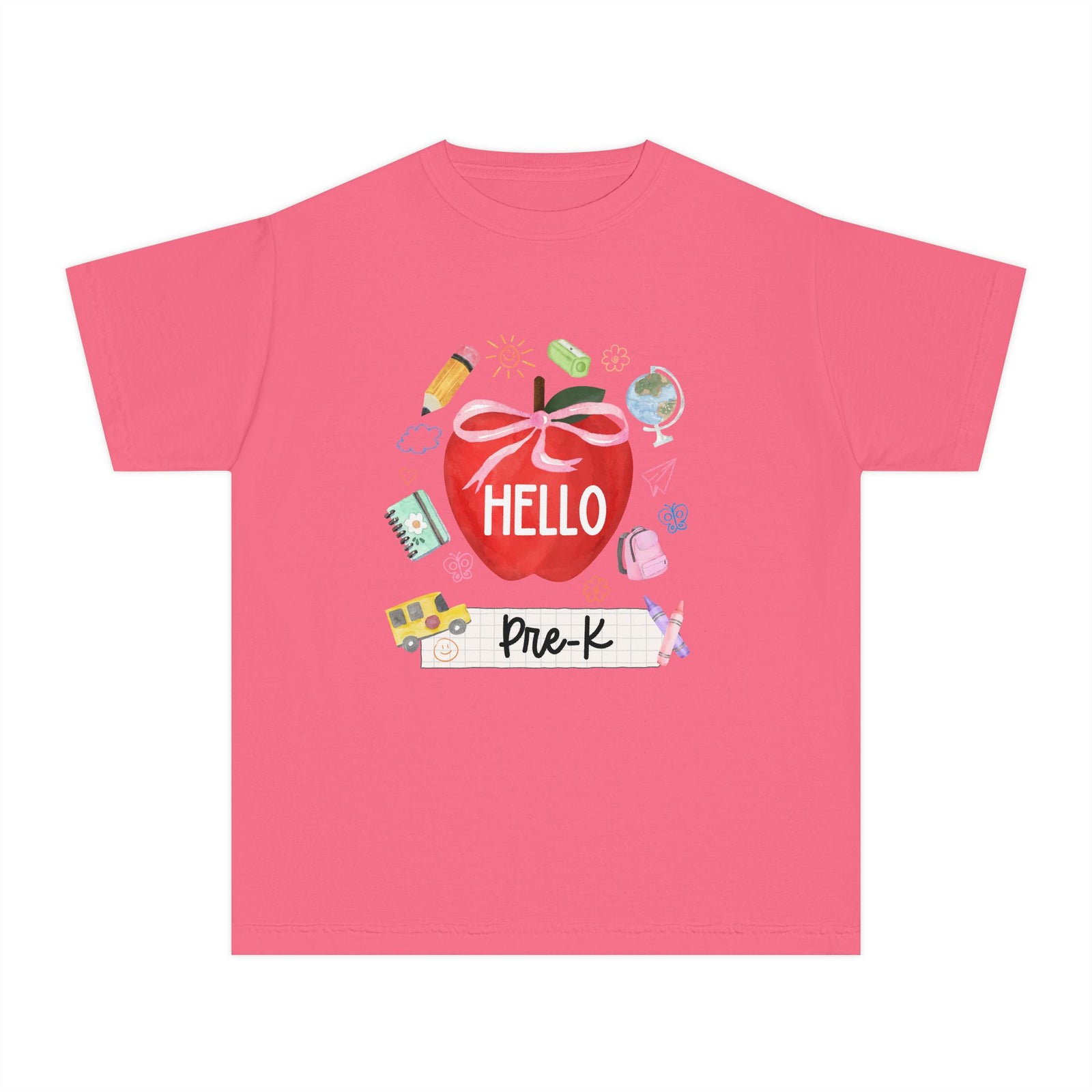 Hello Pre-K Preppy Coquette Apple Graphic Tee Back to School Pre-K T-Shirt