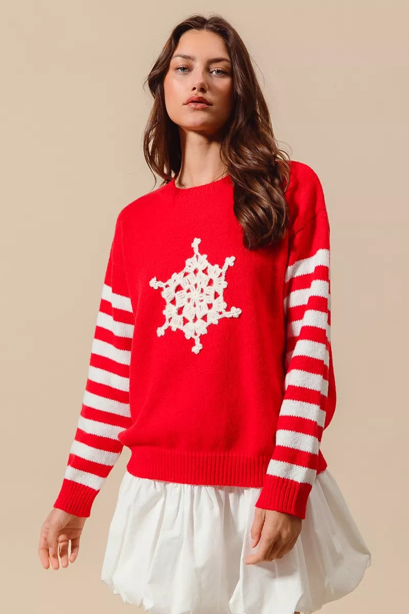 SO ME Christmas Snowflake Crochet Embellished Sweater - Sydney So Sweet