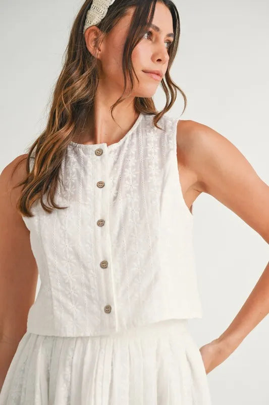 MABLE Eyelet Lace Top and Mini Skirt Set - Sydney So Sweet