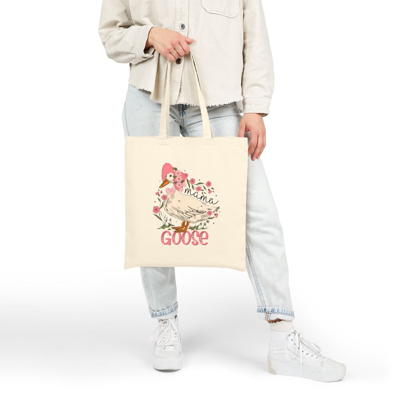 Mama Goose Pink Floral Cotton Canvas Tote Bag