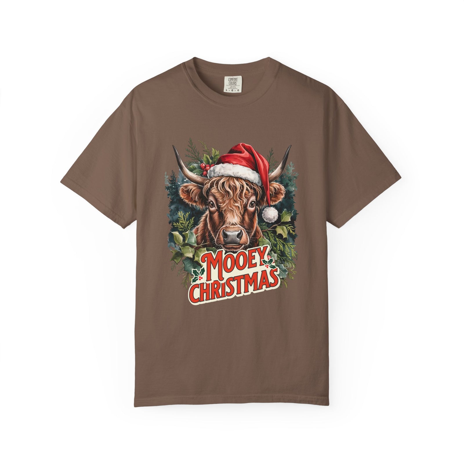 Mooey Christmas Highland Cow Tee Longhorn Holiday Graphic T-Shirt