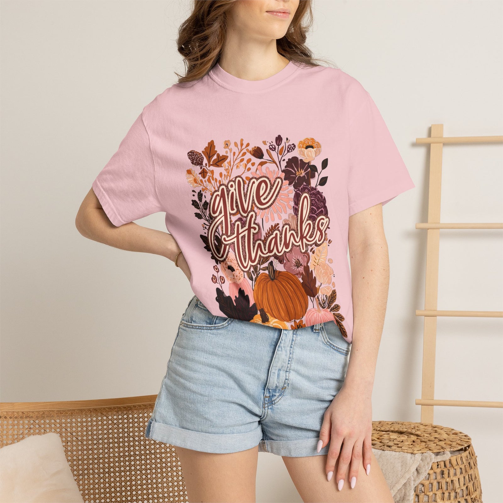 Give Thanks T-Shirt Fall Pumpkin Thanksgiving Graphic Tee