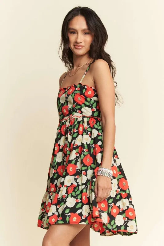 Davi & Dani Floral Scalloped Cutout Back Mini Dress - Sydney So Sweet