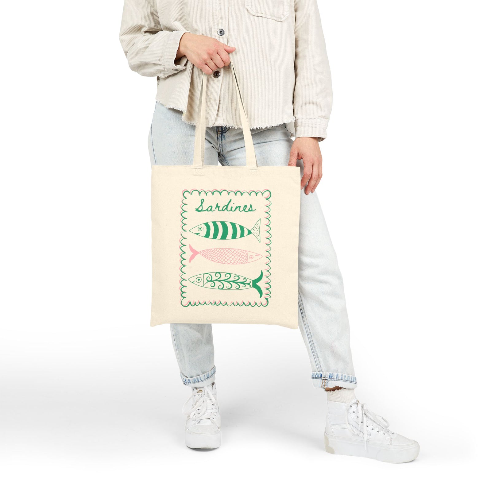 Sardines Cotton Canvas Tote Bag Nautical Beach Market Shopping Bag