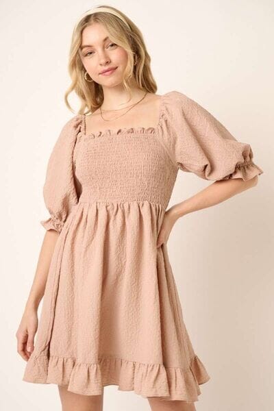 Mittoshop Smocked Ruffled Hem Half Sleeve Mini Dress - Sydney So Sweet