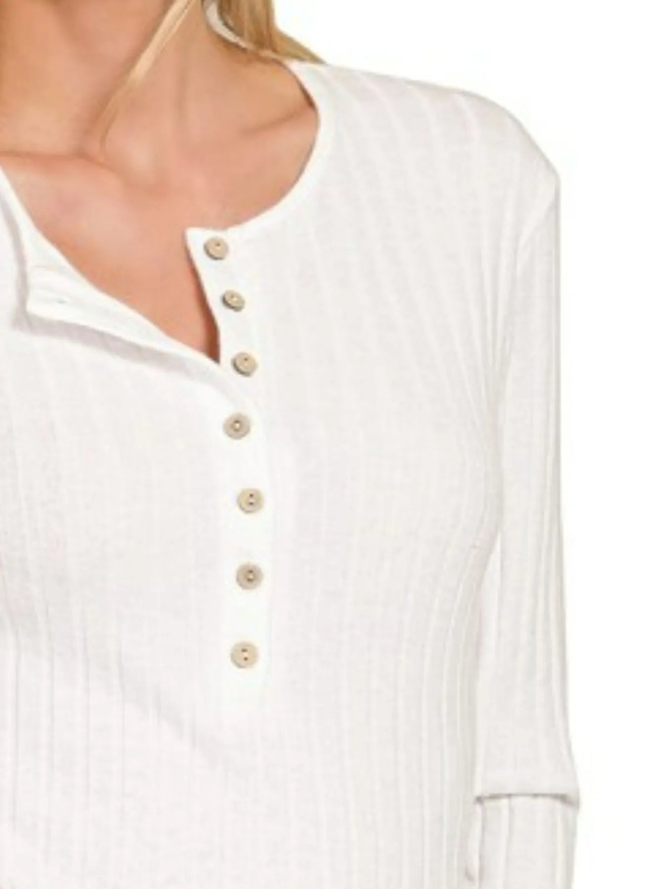 Zenana Ribbed Long Sleeve Half Button Top - Sydney So Sweet
