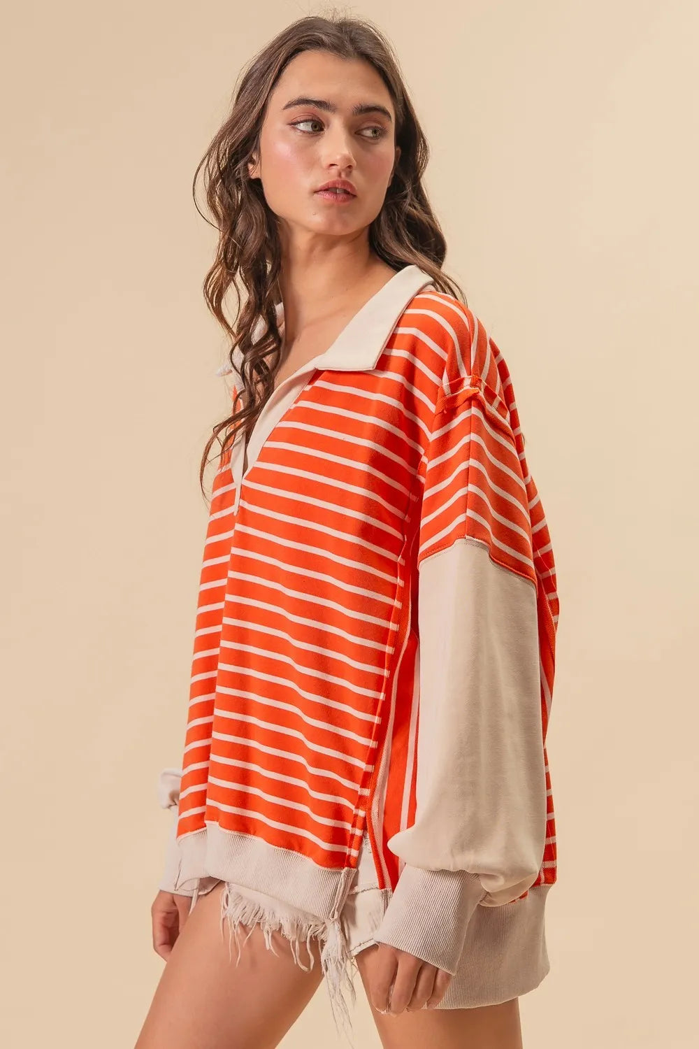 BiBi Stripe Knit Loose Fit Top With Cut Edge Detail - Sydney So Sweet
