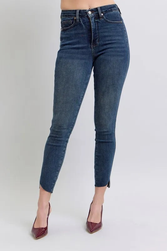 Judy Blue Full Size High Waist Tummy Control Step Hem Skinny Jeans Plus Size - Sydney So Sweet