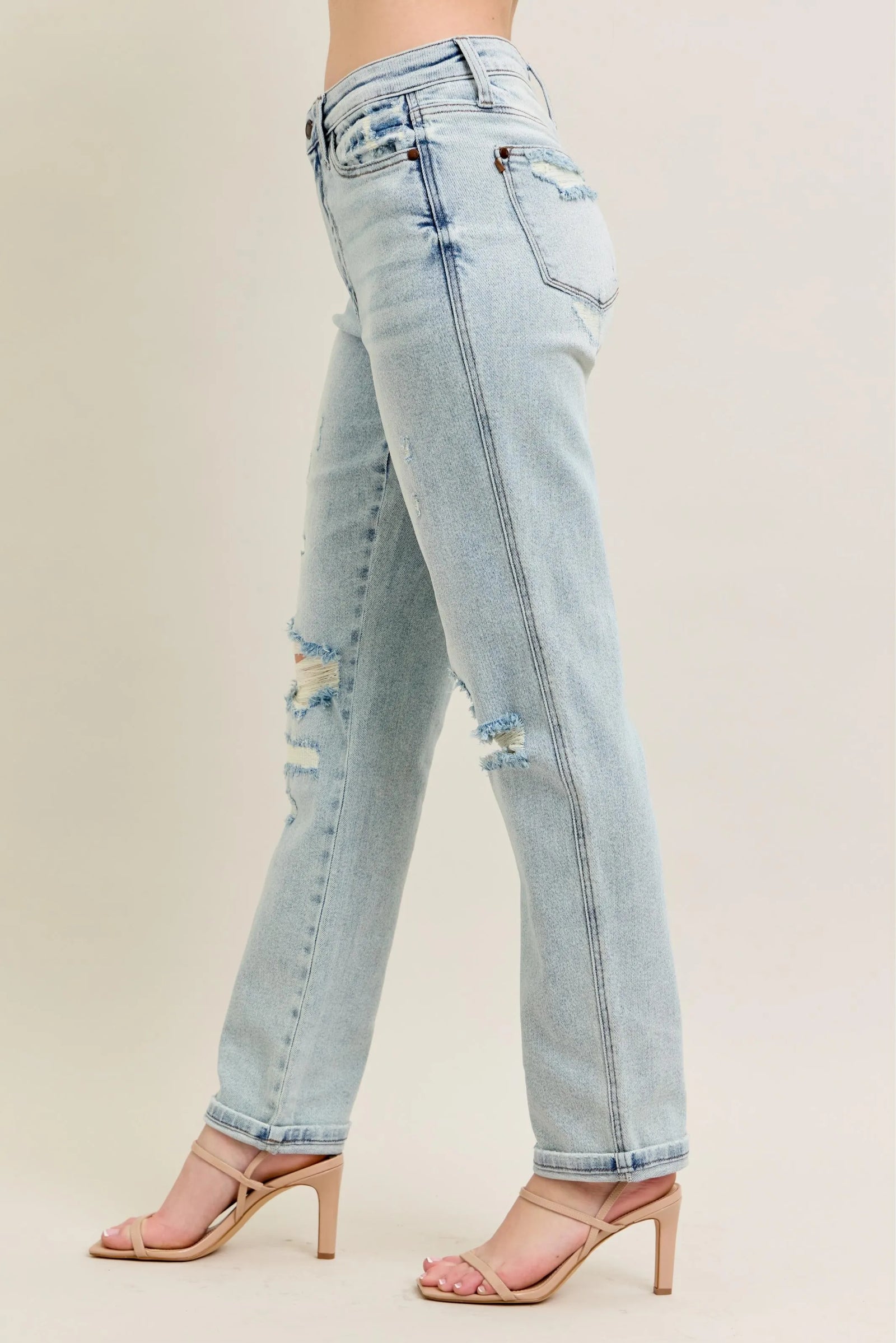 Judy Blue Full Size Mr Repair Stitch Detail Destroy Single Cuff Bf Jeans Plus Size - Sydney So Sweet