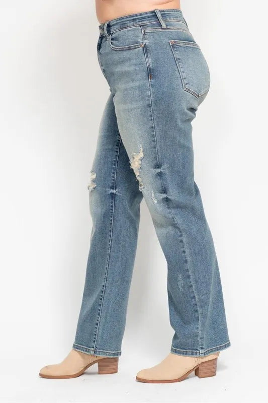 Judy Blue Full Size High Waist Distressed Dad Jean Plus Size - Sydney So Sweet