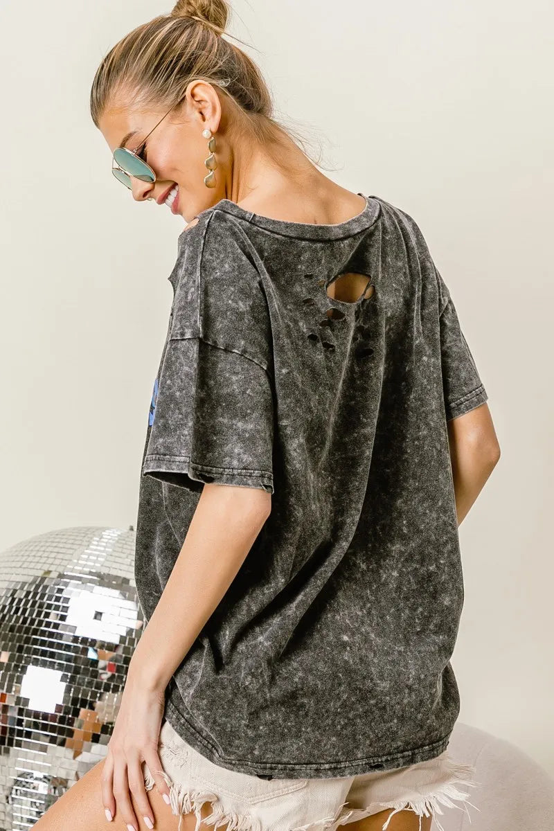 BiBi Laser Cut Mineral Washed Old Glory Lip Print Top - Sydney So Sweet