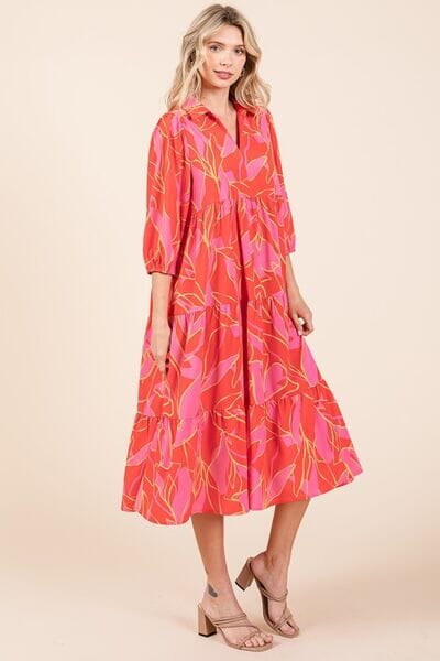 Mittoshop Tiered Printed Collared Neck Midi Dress - Sydney So Sweet