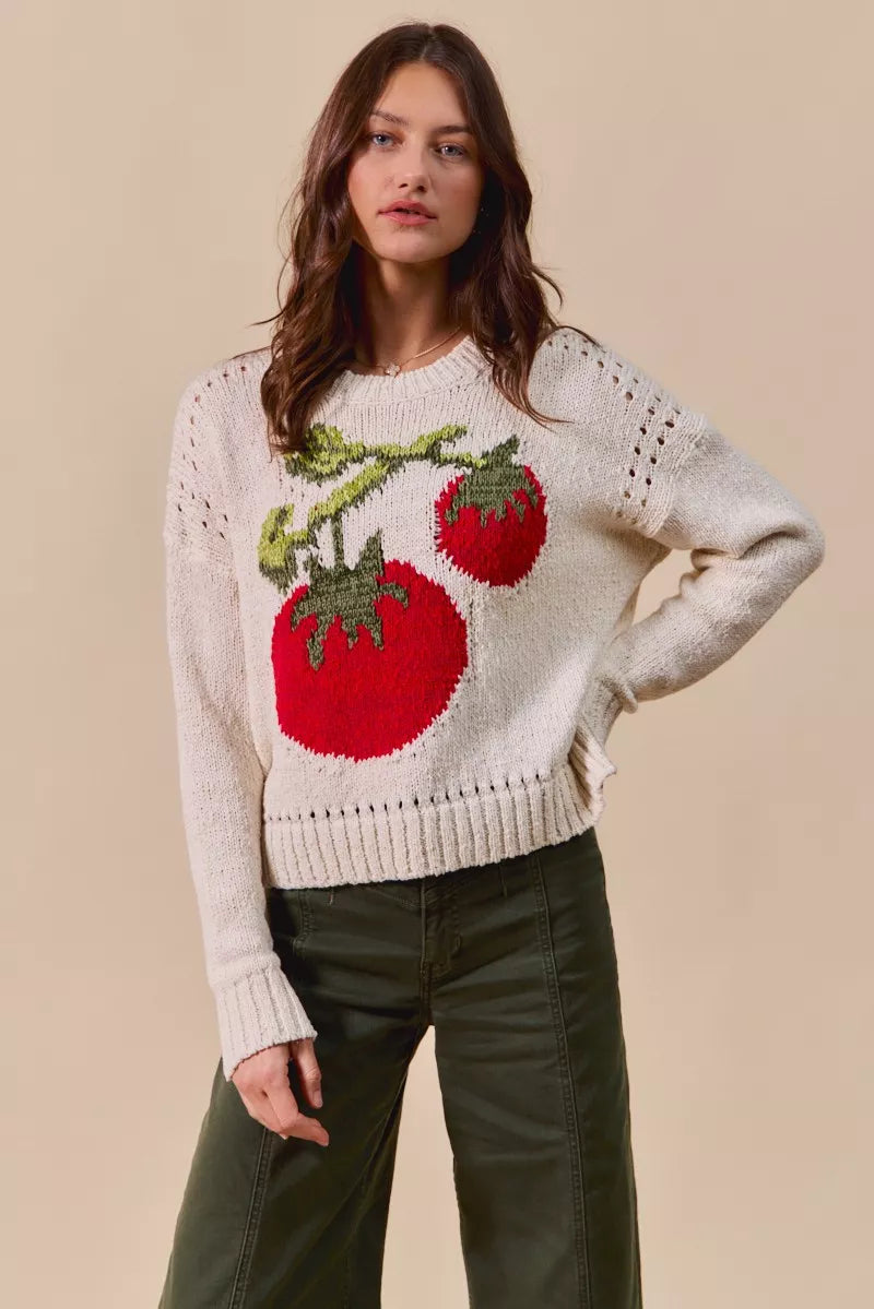 SO ME Vegetable Round Neck Long Sleeve Sweater - Sydney So Sweet