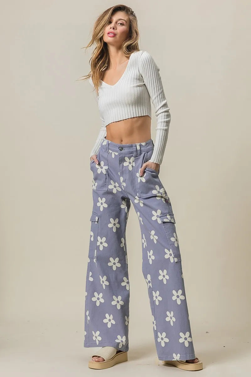 BiBi Flower Printed Side Pocket Wide Pants - Sydney So Sweet
