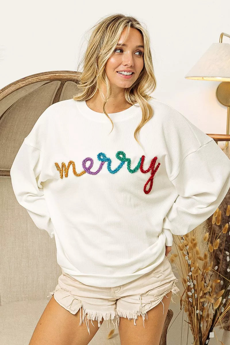 BiBi Merry Tinsel Lettering Drop Shoulder Sweatshirt - Sydney So Sweet