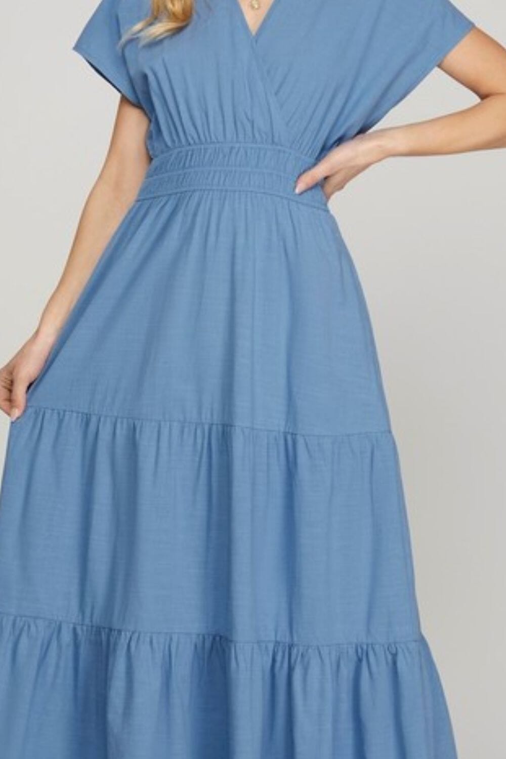 She + Sky Surplice Short Sleeve Tiered Maxi Dress With Pockets - Sydney So Sweet