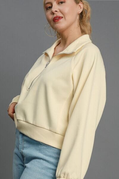 Umgee Full Size Half Zip Cropped Sweatshirt Plus Size - Sydney So Sweet