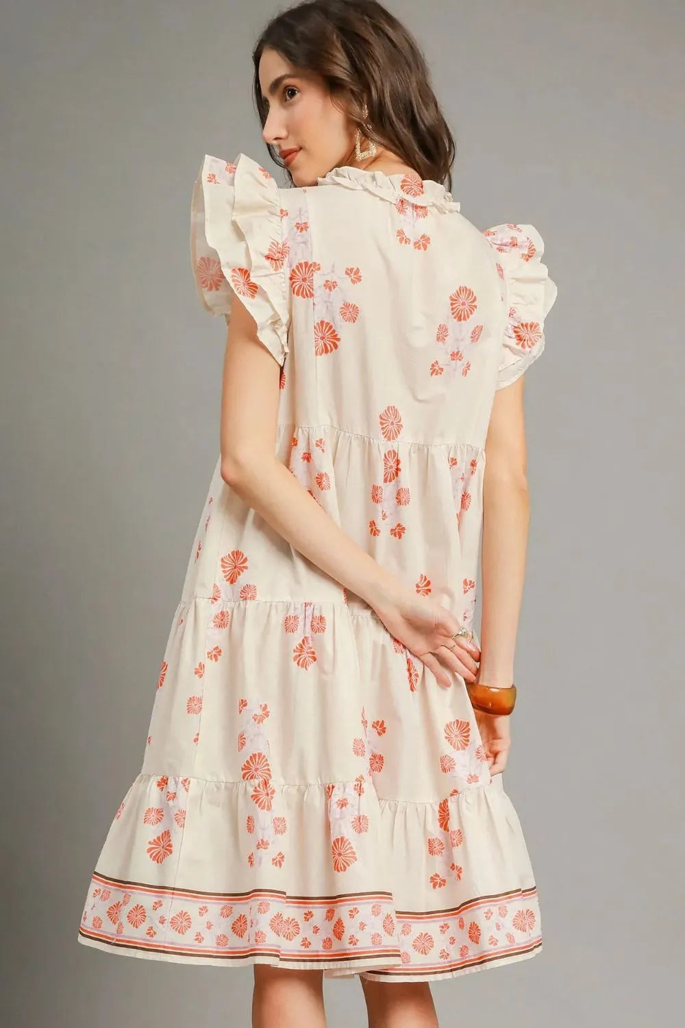 Umgee Printed Tie Neck Ruffle Cap Sleeve Dress - Sydney So Sweet