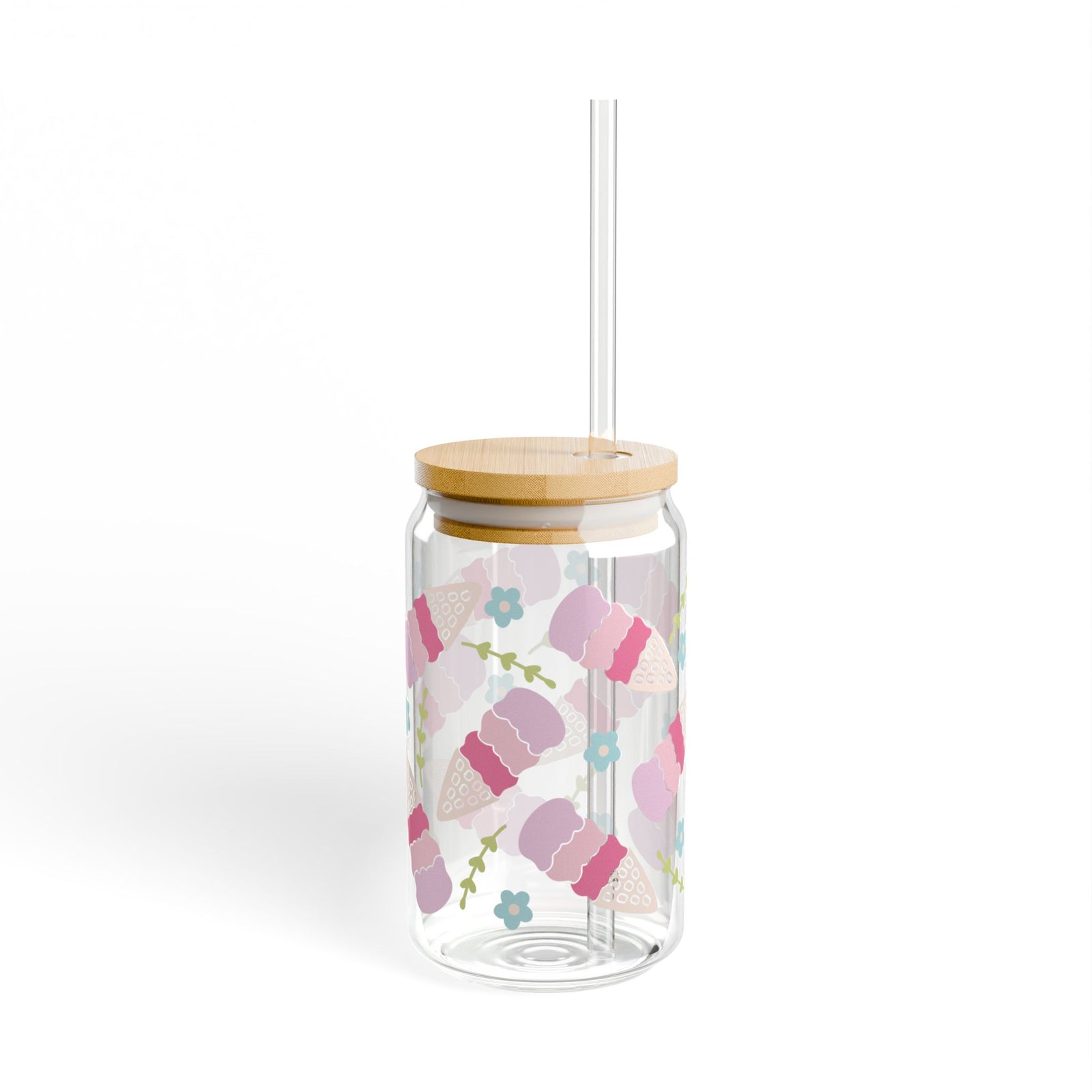 Ice Cream Cones Tumbler Sipper Glass 16oz — Reusable Drink Jar with Lid & Straw