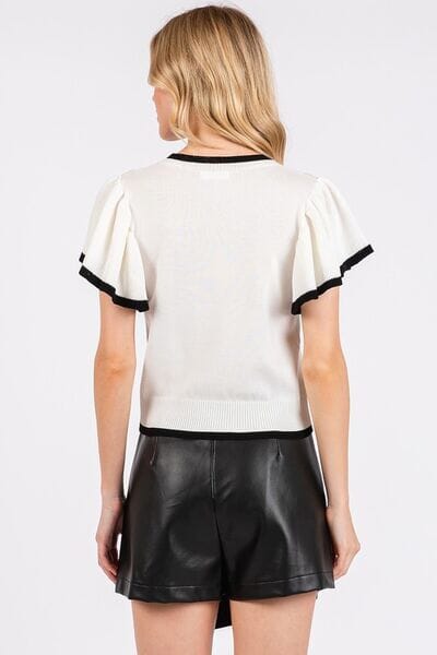 Mittoshop Contrast Trim Ruffled Cap Sleeve Knit Top - Sydney So Sweet