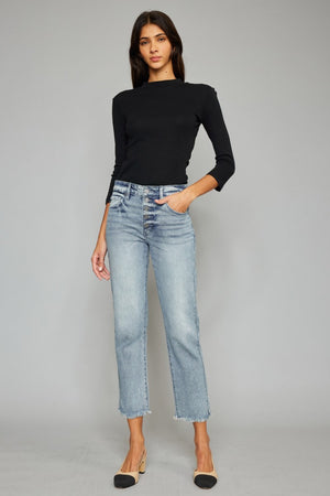 Kancan High Waist Button Fly Raw Hem Cropped Straight Jeans - Sydney So Sweet