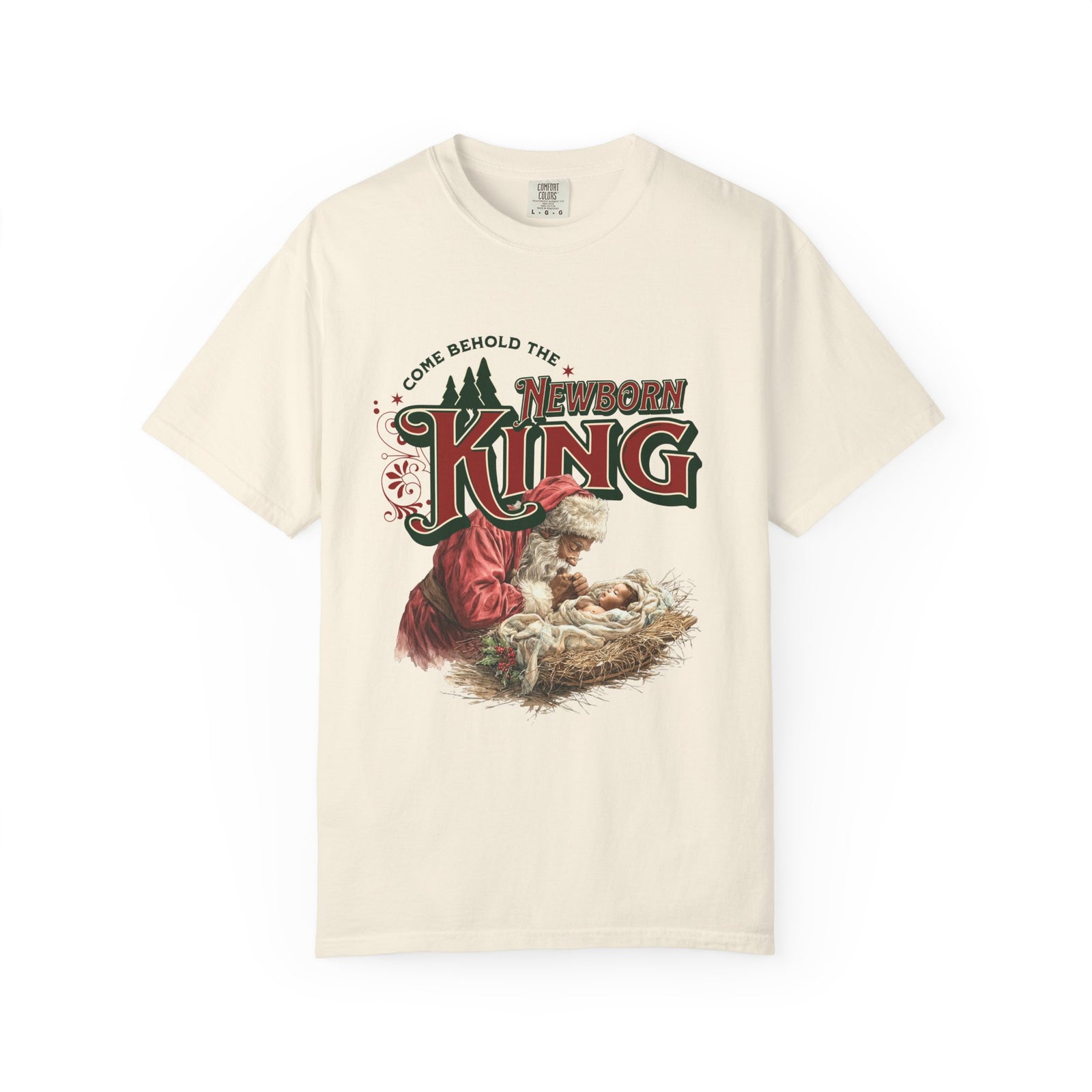 Come Behold the Newborn King Jesus Santa Christmas T-Shirt Christian Graphic Tee