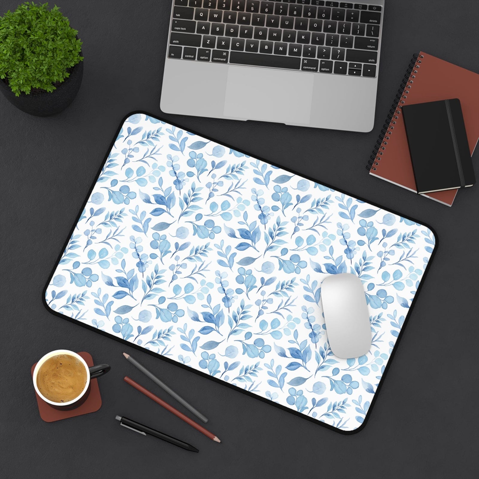 Floral Desk Mat - Elegant Blue Floral Design for Home Office Decor - Sydney So Sweet