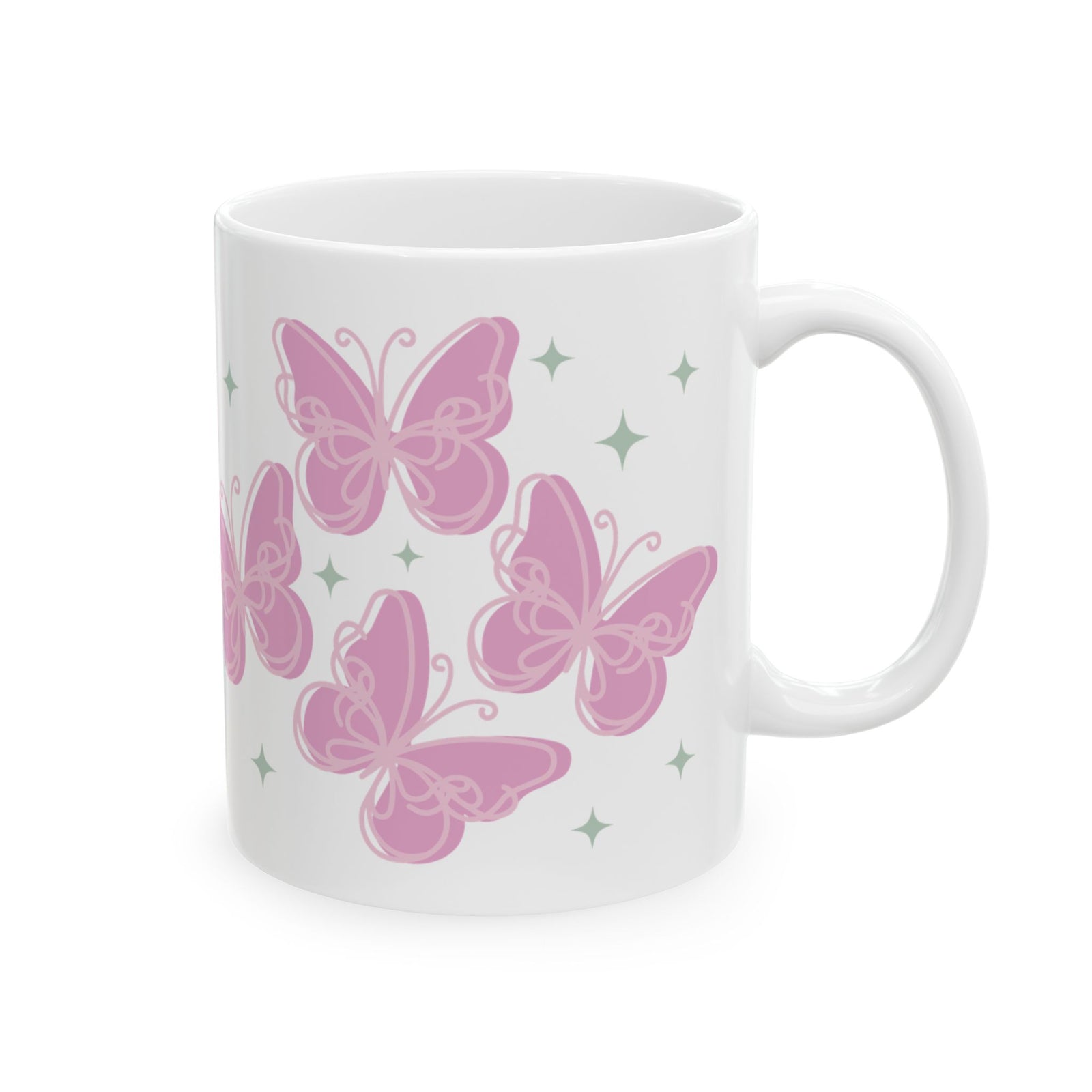 Flutter Pink Butterfly Cute Ceramic Mug Coffee Cup (11oz & 15oz)