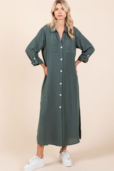 Mittoshop Airflow V-Neck Long Sleeve Button Down Maxi Dress - Sydney So Sweet