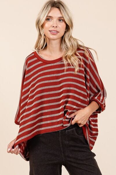 Mittoshop Texture Striped Print Round Neck Dolman Sleeve Top - Sydney So Sweet