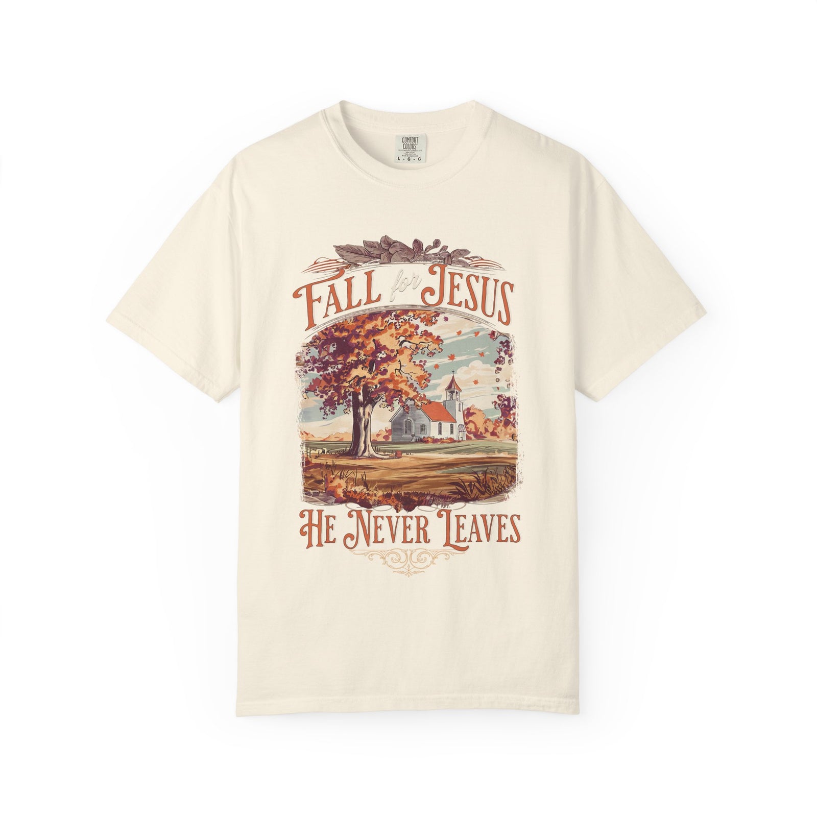 Fall For Jesus He Never Leaves Fall T-Shirt Vintage Church Christian Graphic Tee