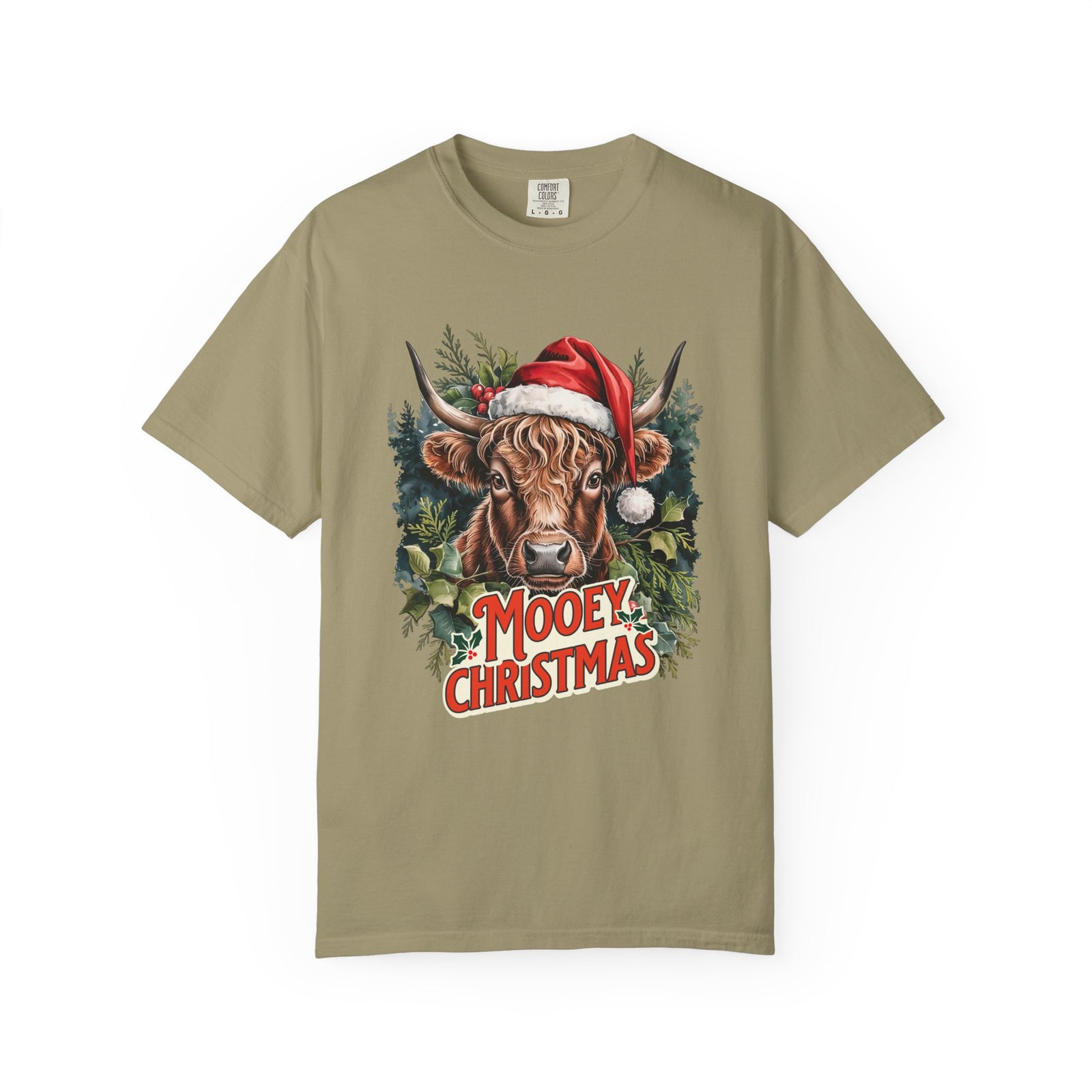 Mooey Christmas Highland Cow Tee Longhorn Holiday Graphic T-Shirt