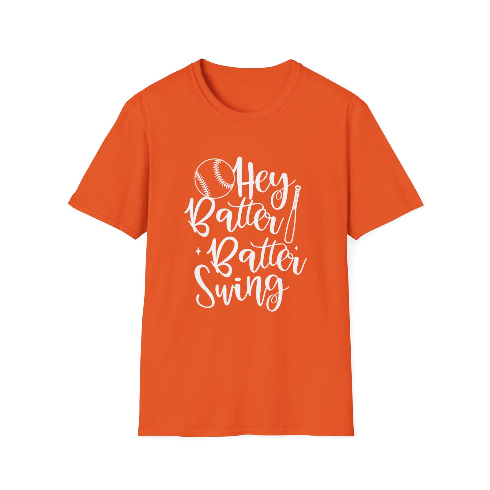 Hey Batter Batter Swing Baseball Graphic T-Shirt Cute Sports Mom Tee (12 Team Colors)