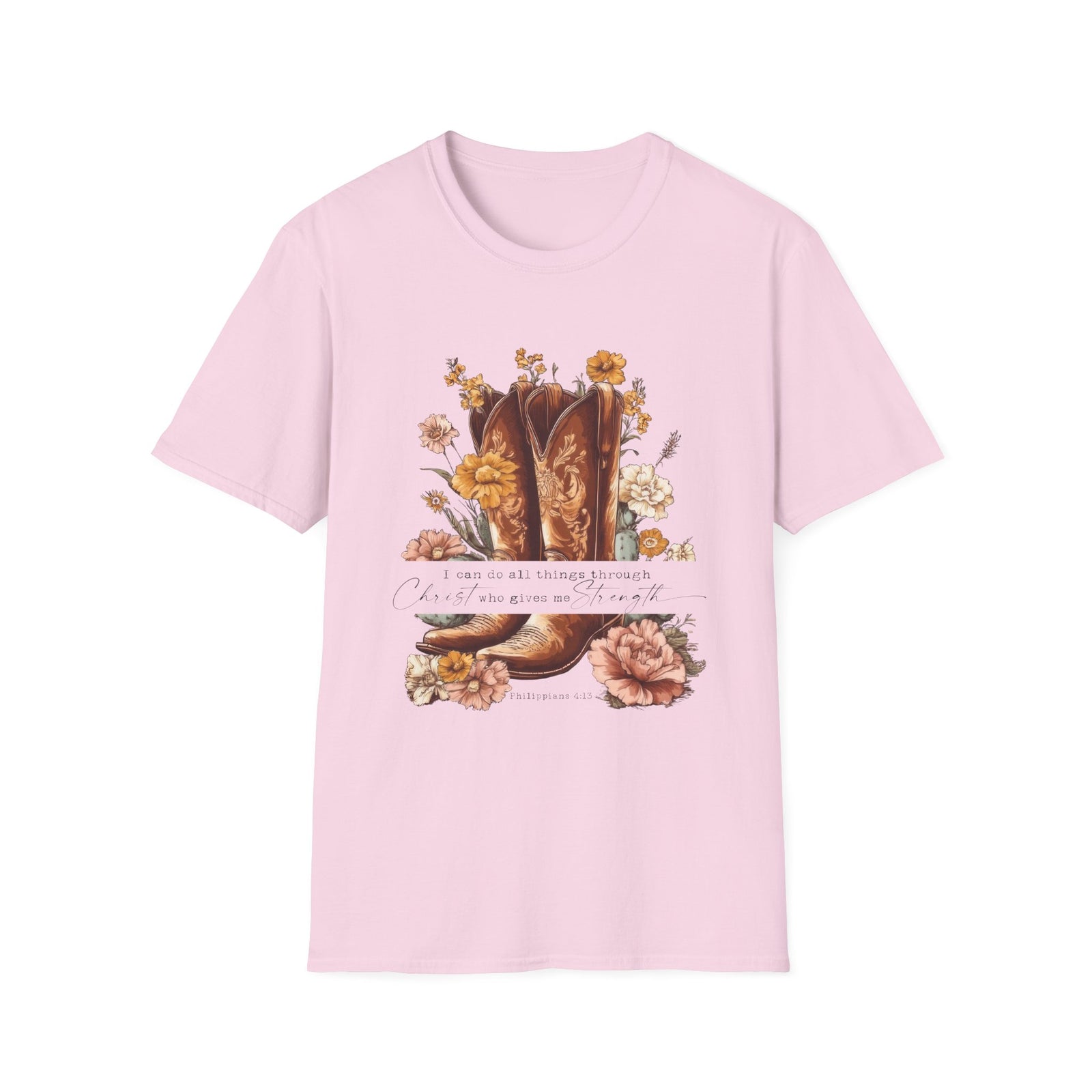 I Can Do All Things Through Christ Cowboy Boots Floral T-Shirt Western Boho Graphic Tee