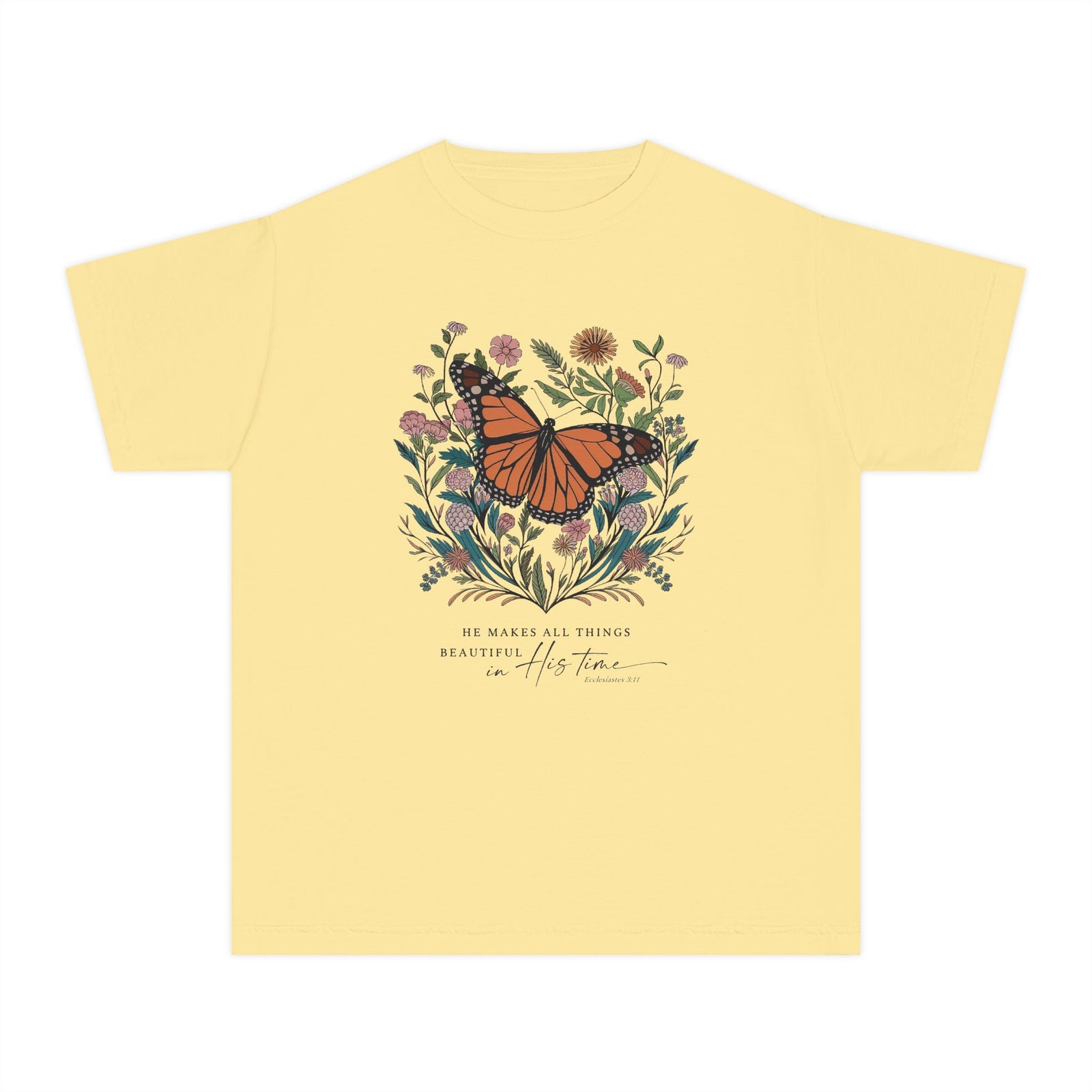 He Makes All Things Beautiful T-Shirt Christian Butterfly Kids Graphic Tee