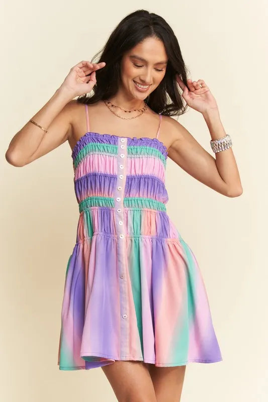 Davi & Dani Multi Color Ombre Printed Bodice Button Up Dress - Sydney So Sweet
