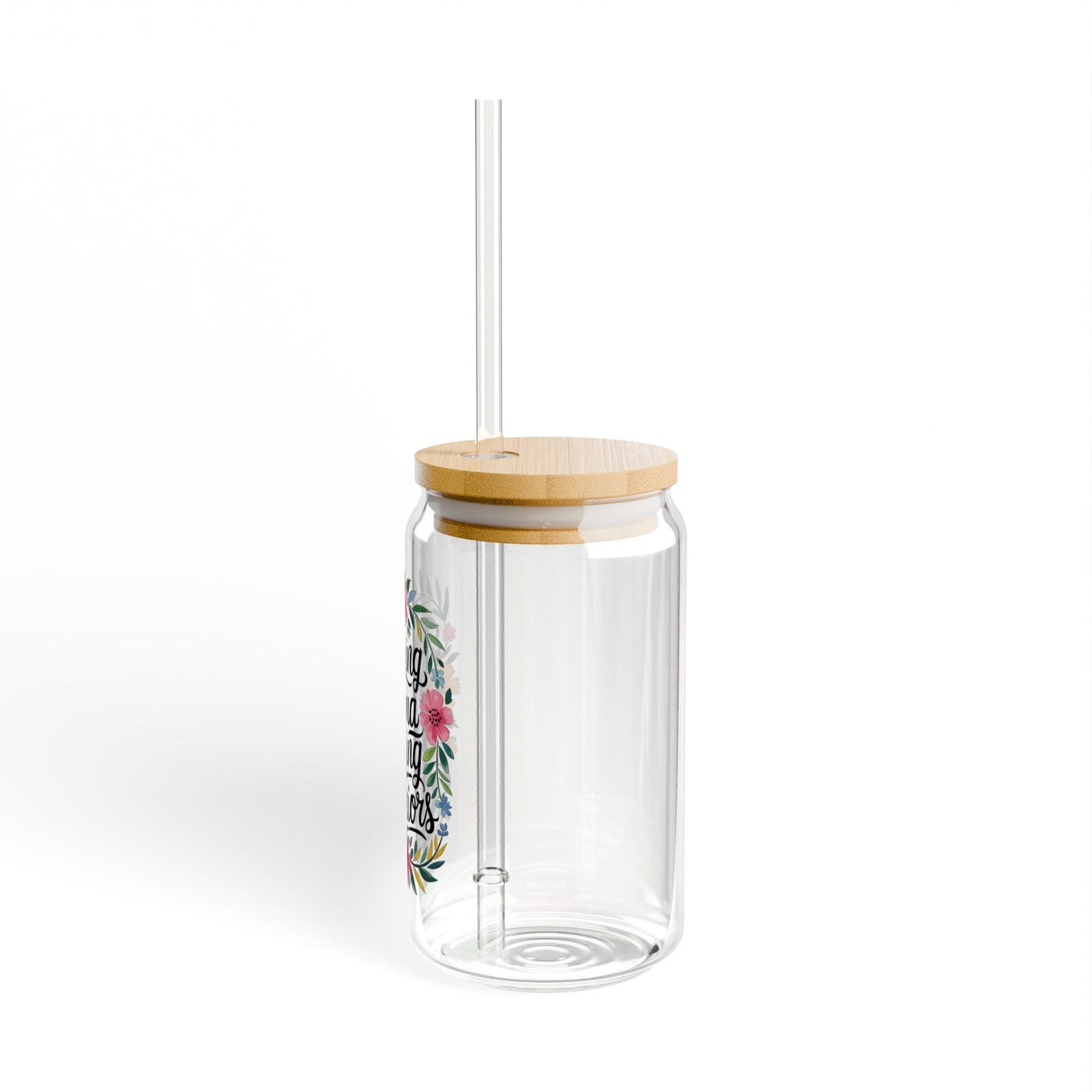 Praying Mama Raising Warriors Sipper Glass 16oz Reusable Drink Jar with Lid & Straw